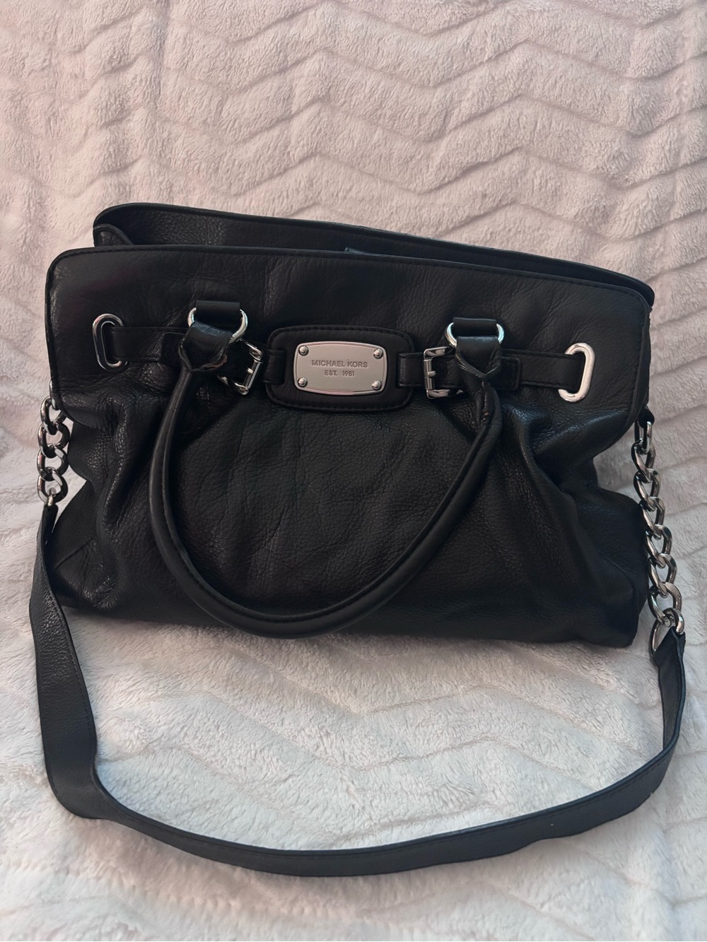 Michael Kors Black Leather Bag with Chain Accent